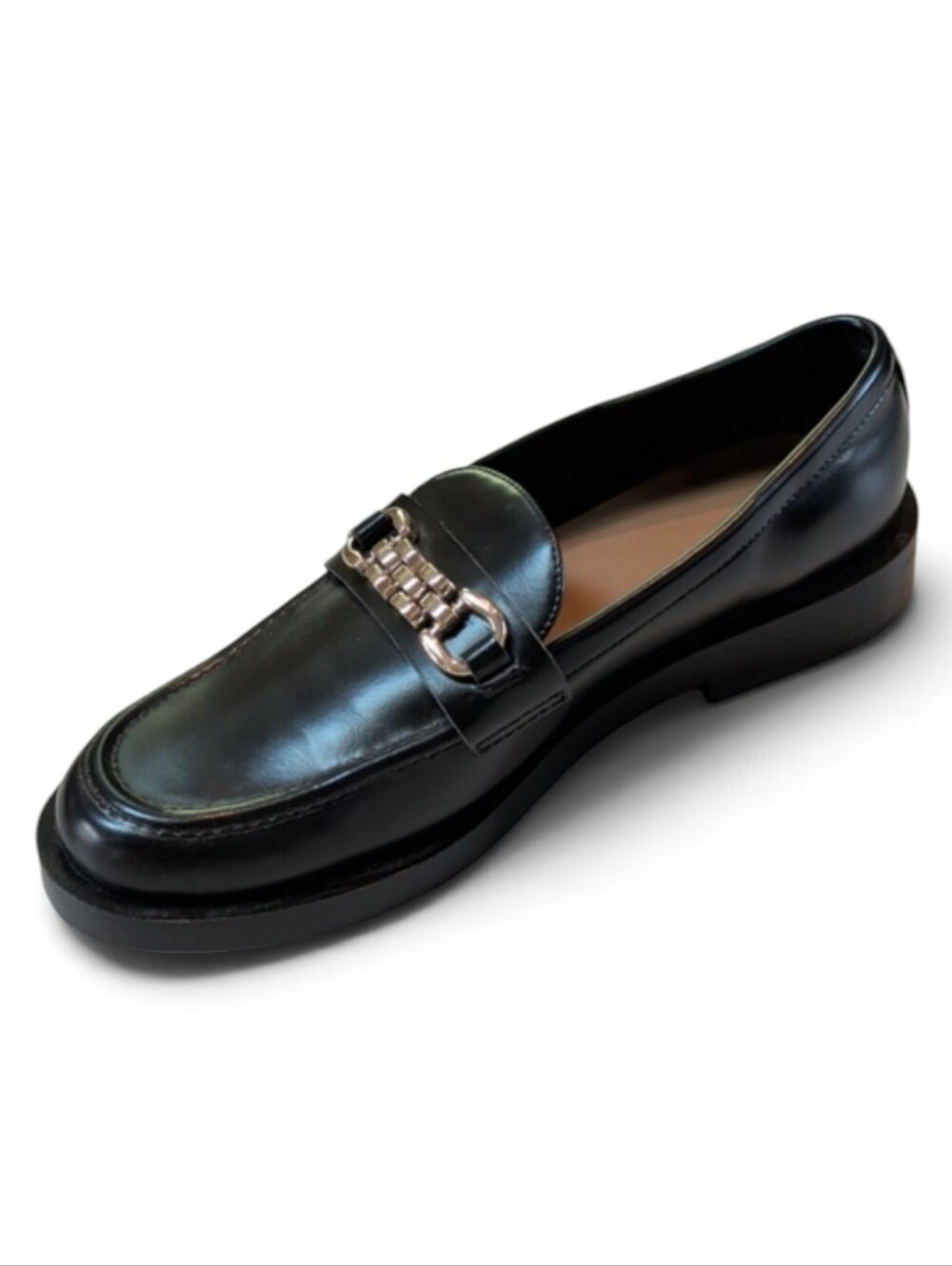 H&M, Black Loafer With Gold Chain Hardware. Size 9